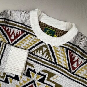 Hanlon Mills Southwestern Geometric Crewneck Sweater Mens Medium White 0044